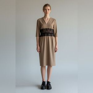 Sandra Angelozzi Taupe Dress with Black Lace Waist